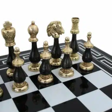 Jeu d'Echecs Arabesque - Échiquier en Bois Cadre Grec Noir & Jeu d'Échecs en Bois et Métal – Image 2