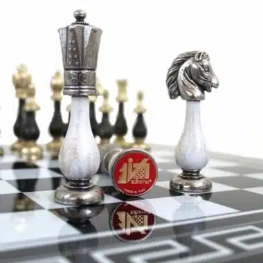 Jeu d'Echecs Arabesque - Échiquier en Bois Cadre Grec Noir & Jeu d'Échecs en Bois et Métal – Image 3