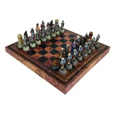 Jeu d'Echecs en Résine Romains VS Arabes et Échiquier en Similicuir avec Compartiment de Rangement & Jeu d'Échecs en Résine