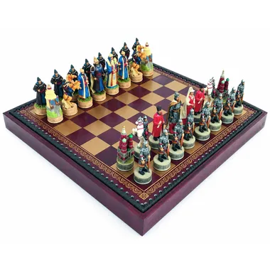 Jeu d'échecs Invasion Mongole de la Rus' de Kiev sur échiquier en similicuir