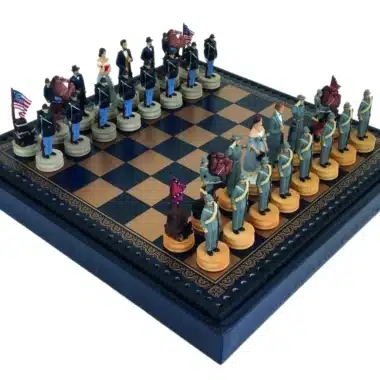 Jeu d'Echecs Guerre Civile Americaine en Résine & Échiquier en Similicuir avec Compartiment de Rangement
