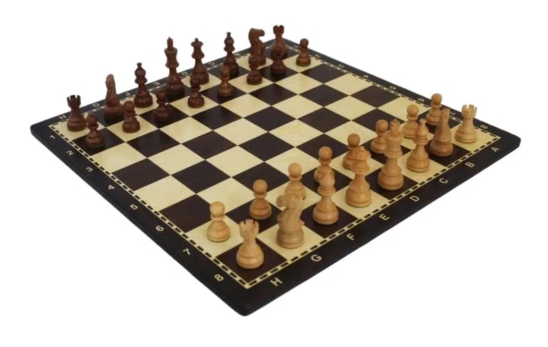 Grand Jeu d'Echecs Staunton en Bois d'Acacia et Echiquier en Bois Alphanumérique