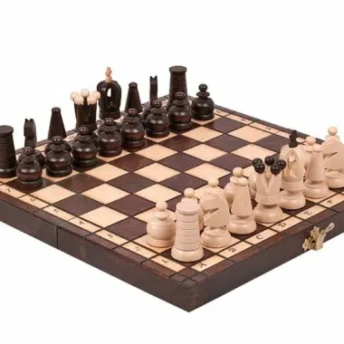 Petit Jeu d'Echecs de Voyage Pliant en Bois