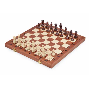 Jeu d'échecs pliable Olympic en bois, pièces en position de départ