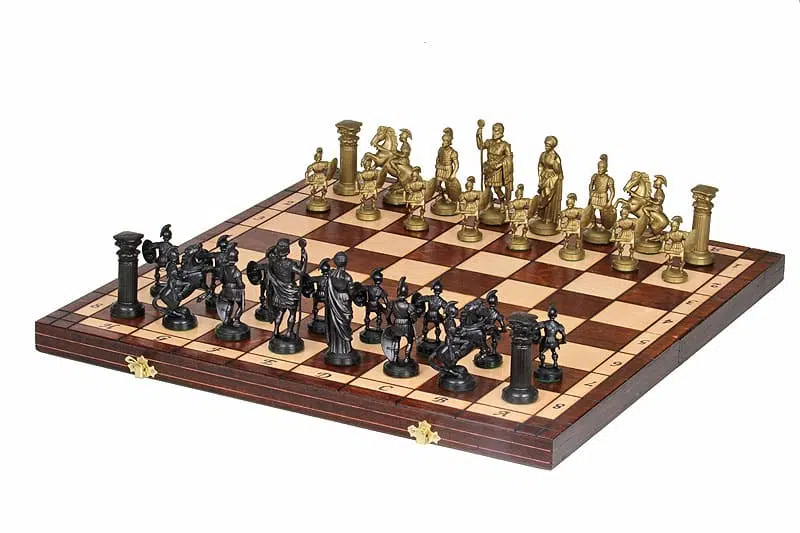 Echiquier Pliable en Bois et Pieces Echecs Spartiates avec Rangement
