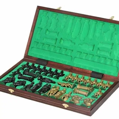 Alternative view of Echiquier Pliable en Bois et Pieces Echecs Spartiates avec Rangement