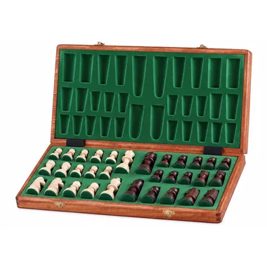 Coffret de rangement ouvert en bois avec compartiments en feutrine verte