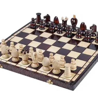 Jeu d'Echecs en Bois et Echiquier Pliable avec Reperes Alphanumeriques en Bois