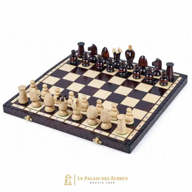 Jeu d'échecs en bois complet sur échiquier pliable à repères alphanumériques