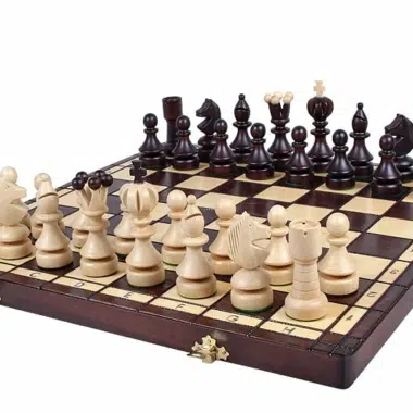 Jeu d'Echecs en Bois et Echiquier Pliant en Bois avec Rangement