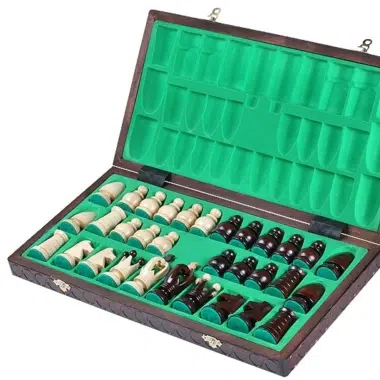 Alternative view of Jeu d'Echecs en Bois et Echiquier Pliable avec Reperes Alphanumeriques en Bois