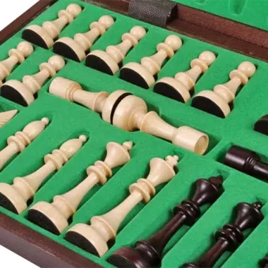 Jeu Echecs Design en Bois et Echiquier Pliable avec Rangement – Image 6