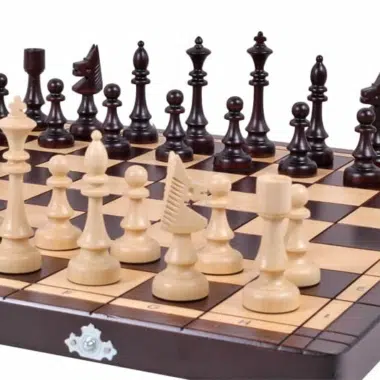 Jeu Echecs Design en Bois et Echiquier Pliable avec Rangement – Image 5