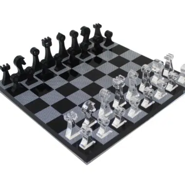 Jeu d'Echecs Design Noir et Transparent en Plexiglas avec Rangement
