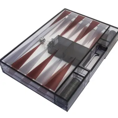 Alternative view of Backgammon Moderne en Plexiglas Gris avec Jetons de Dames, Gobelet à dés et Set de Dés