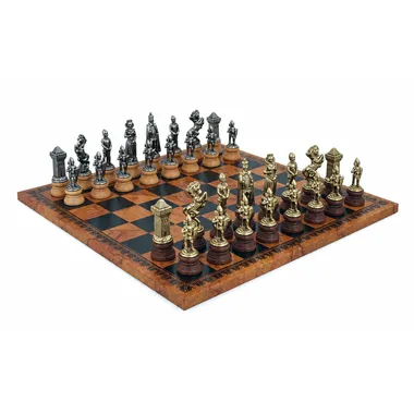 Jeu d'échecs Mary Stuart complet sur échiquier à motif carte du monde ancienne