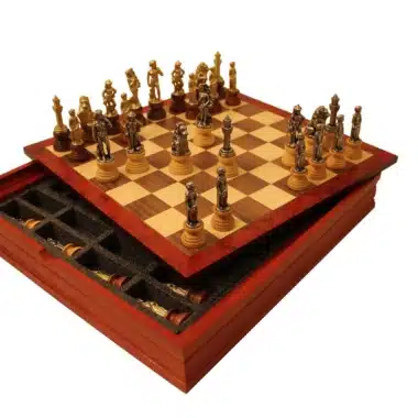 Jeu d'Echecs Florence et Echiquier en Bois de Noyer et Erable avec Rangement