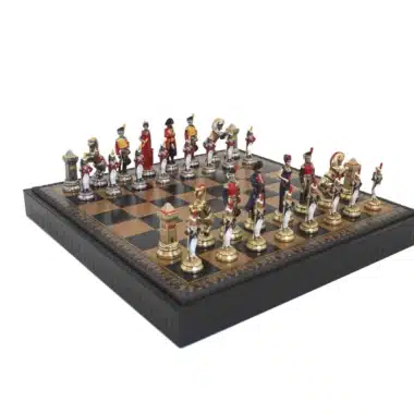 Jeu d'Échecs Napoléon Peint à la Main et Échiquier en Similicuir avec Rangement