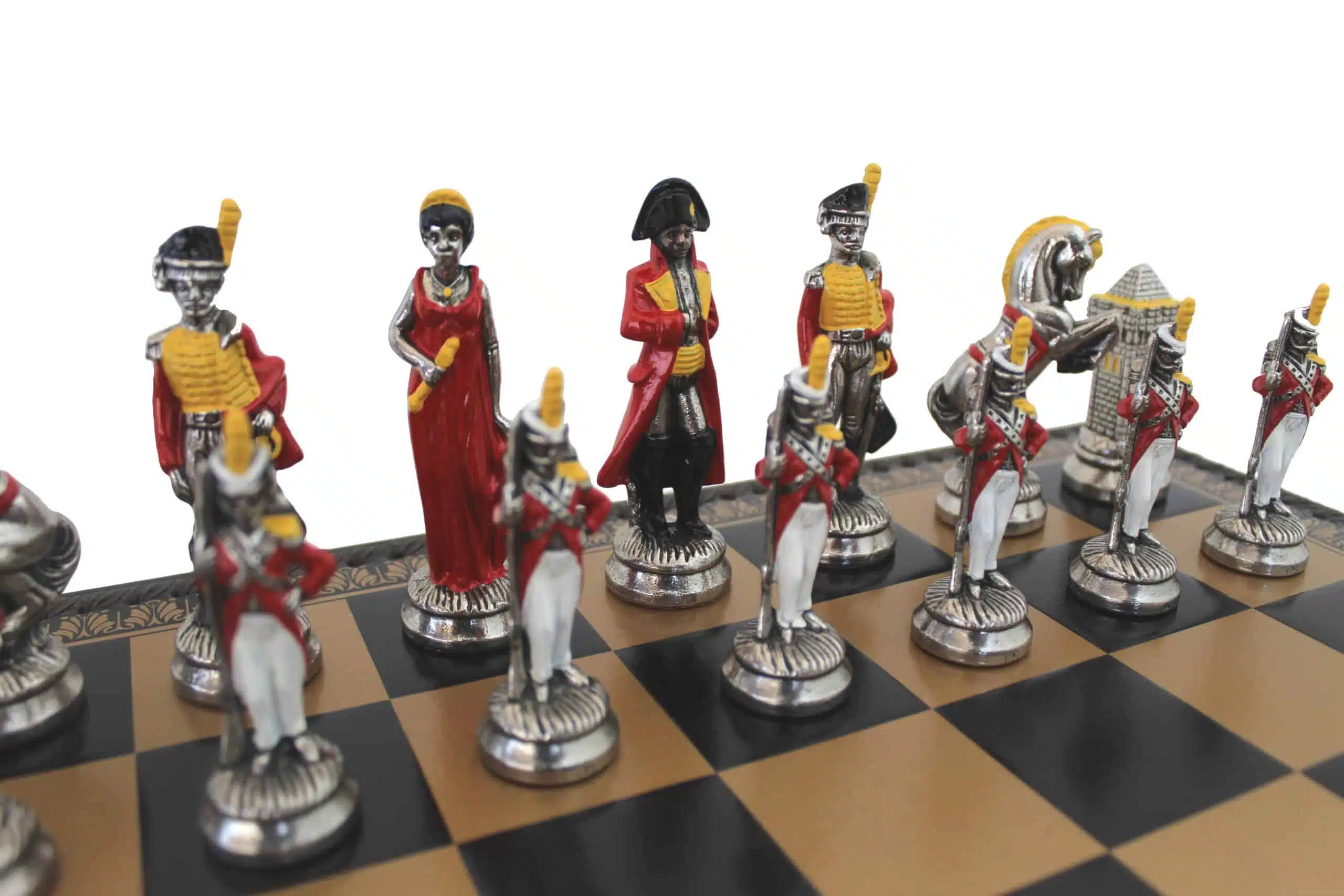 Jeu d'Échecs Napoléon Peint à la Main et Échiquier en Similicuir avec Rangement – Image 2