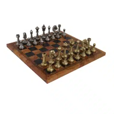 Jeu d'Echecs Staunton en Métal &  Échiquier en Similicuir Ancienne Carte du Monde