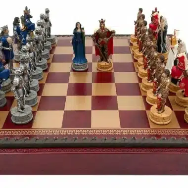 Jeu d'Échecs Figurines Roi Arthur et Échiquier en Similicuir avec Rangement
