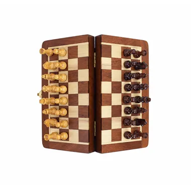 Jeu d'échecs en bois magnétique Staunton plié, vue de dessus