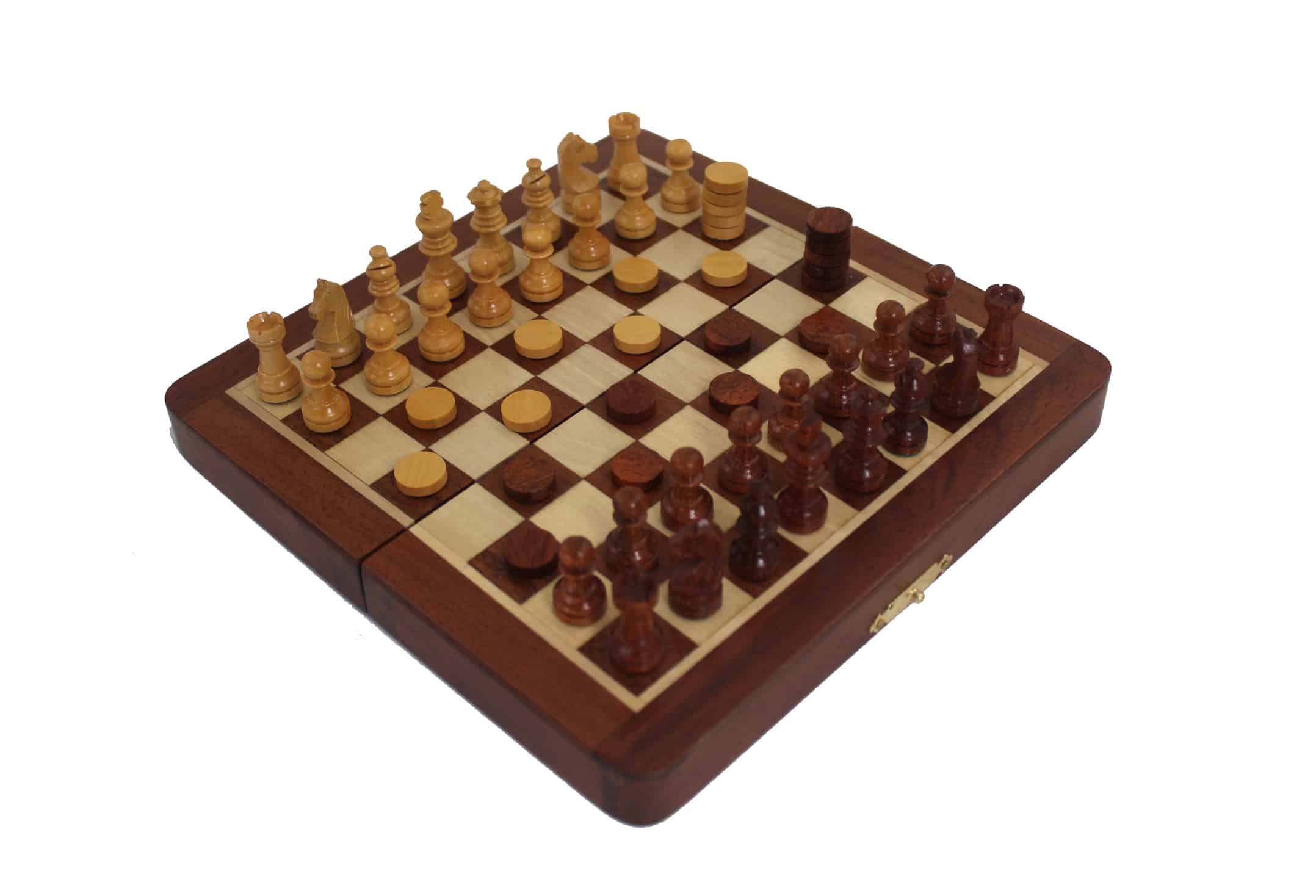 Jeu d'échecs de voyage magnétique bois bouleau/hêtre pièces charme -  dimensions 20 cm