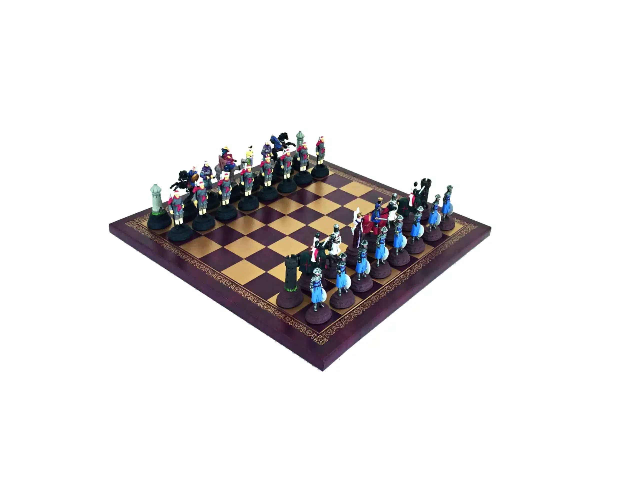 Jeu d'Echecs en Etain Les Croisades et Echiquier en Similicuir