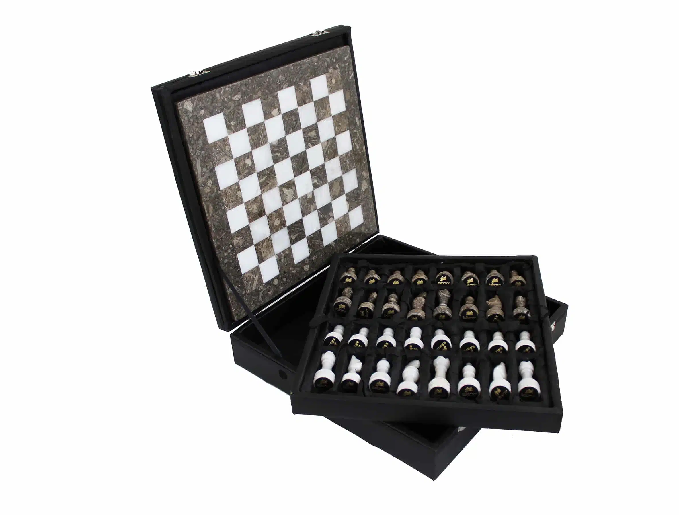 Jeu d'Echecs en Marbre Gris et Blanc 30x30cm – Image 2