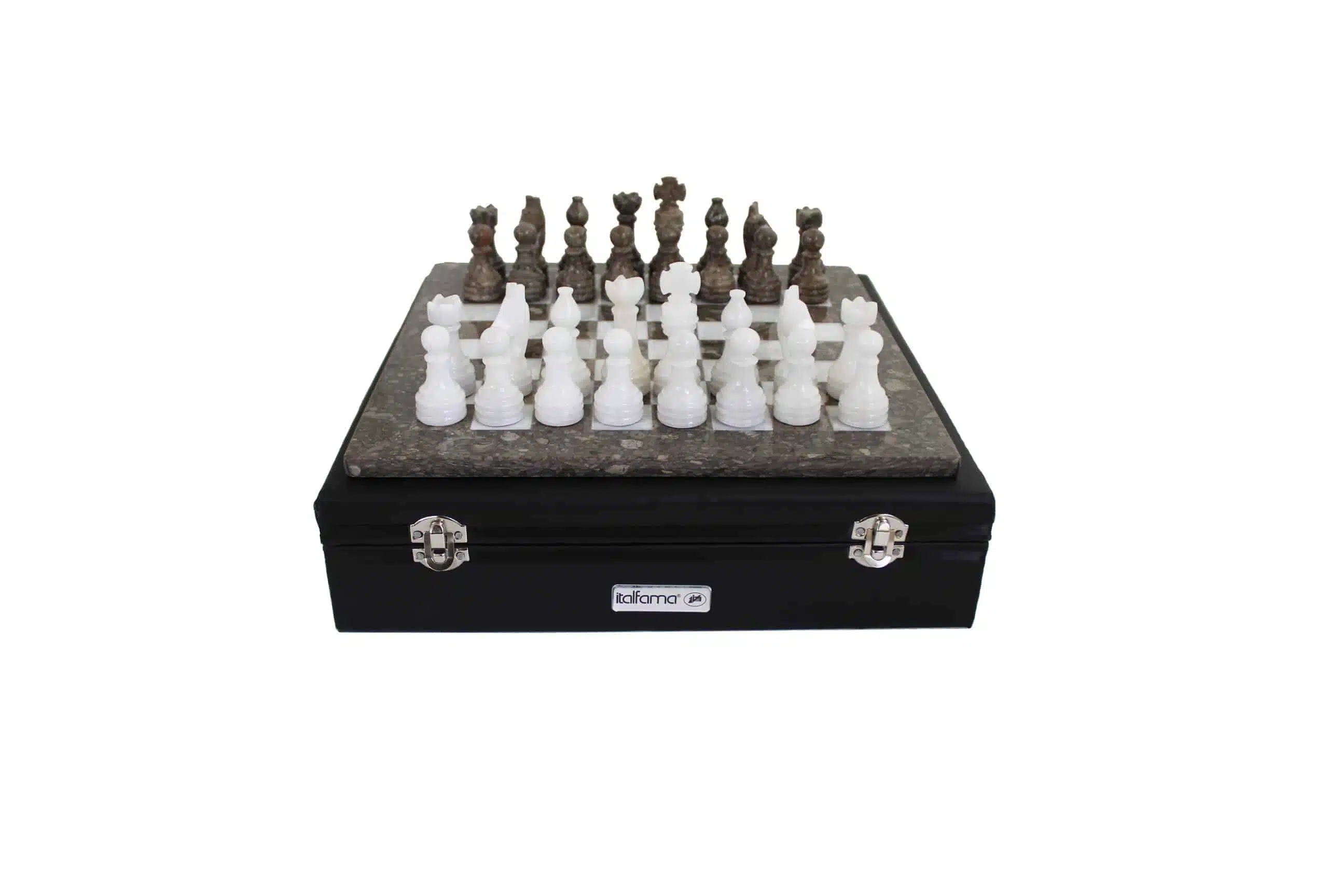 Jeu d'Echecs en Marbre Gris et Blanc 30x30cm – Image 5