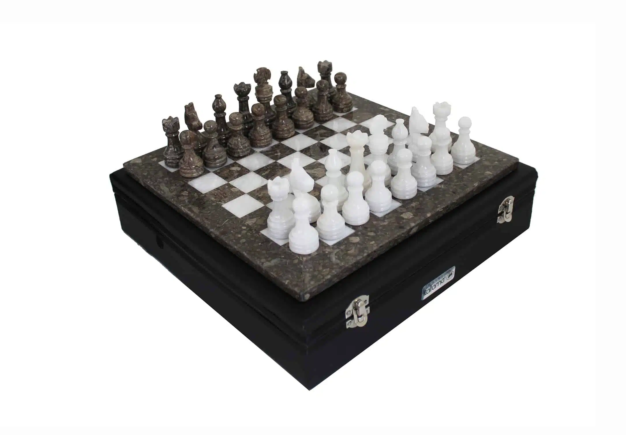 Jeu d'Echecs en Marbre Gris et Blanc 30x30cm – Image 4