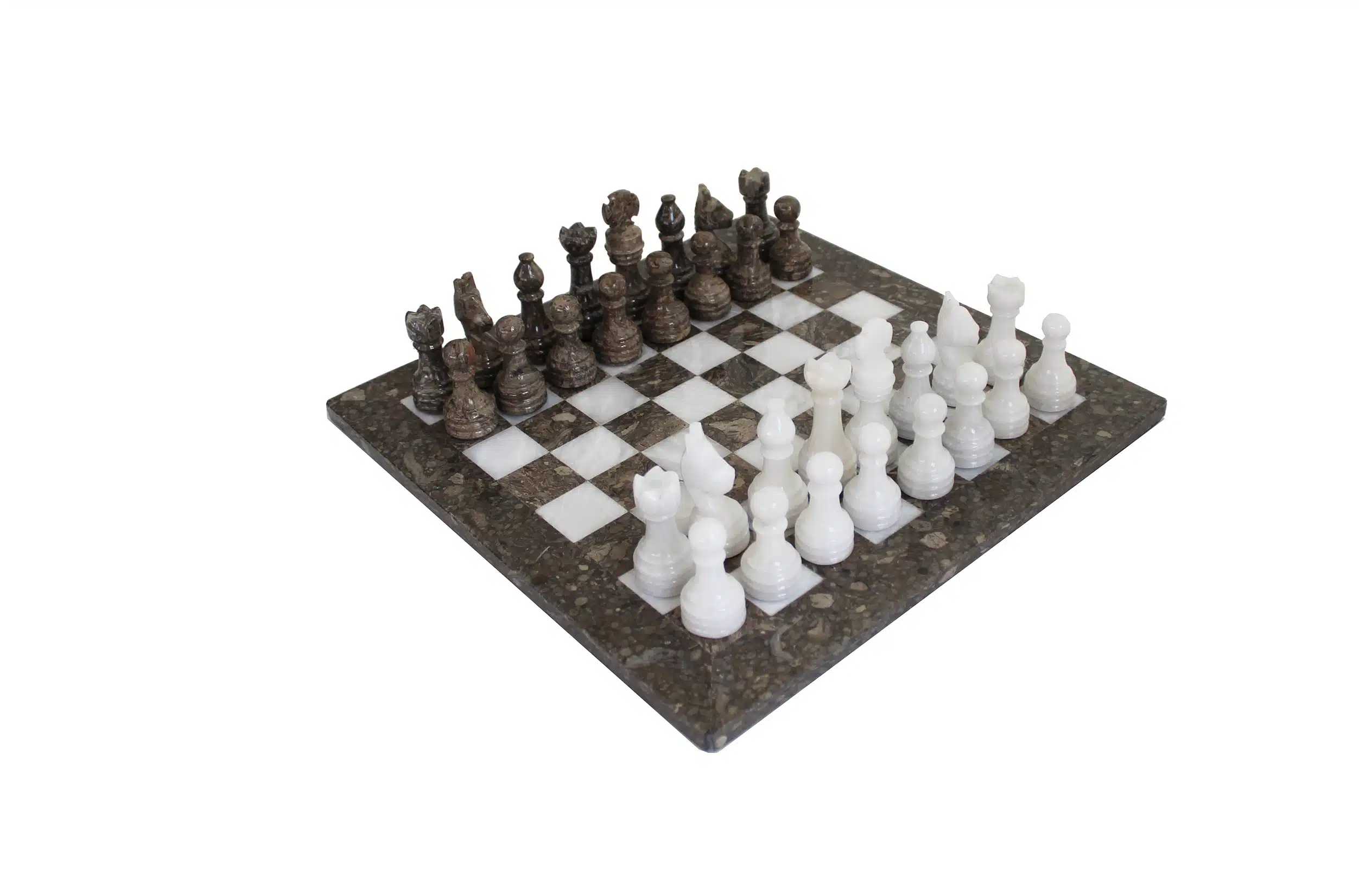 Jeu d'Echecs en Marbre Gris et Blanc 30x30cm