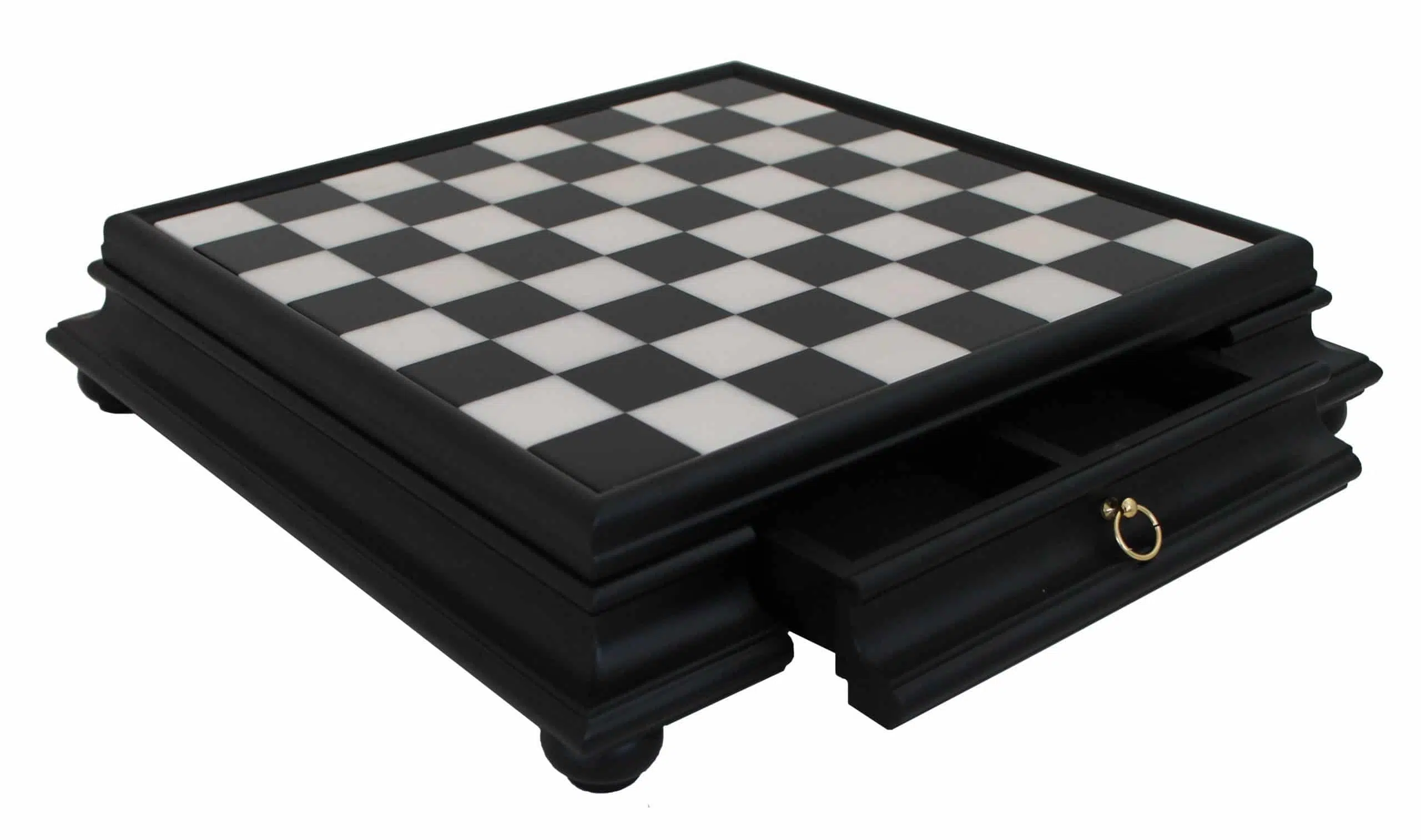 Jeu d'Echec Noir et Blanc en Bois et Echiquier Noir sur Pied avec Tiroir – Image 7