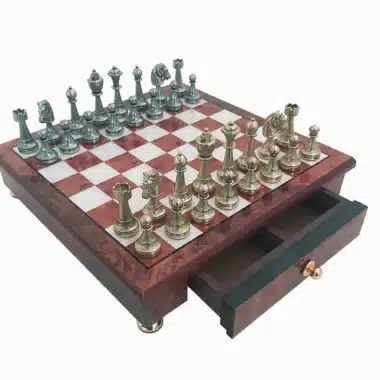 Pieces Echecs Staunton et Echiquier sur Pied avec Tiroir de Rangement en Bois