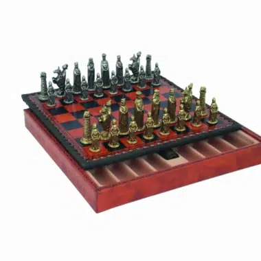 Figurines Medievales en Metal & Echiquier en Similicuir avec Rangement