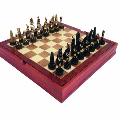 Pieces d Echecs Egypte et Echiquier en Bois avec Rangement