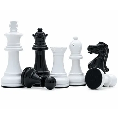 Détail des pièces Staunton noires et blanches avec base en feutrine