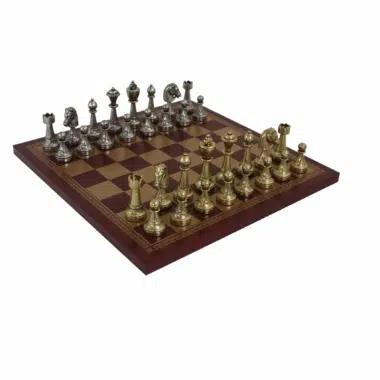 Jeu d'Echecs Staunton en Métal &  Échiquier en Similicuir Rouge / Doré