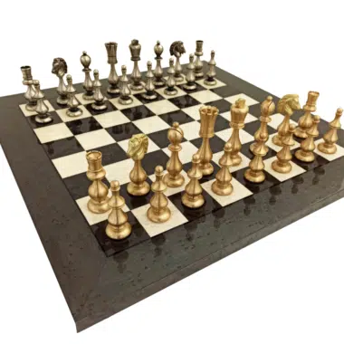 Grand Jeu d'Echec Design - Pieces Echecs en laiton et Echiquier en Bois de Bruyere et d'Erable Gris Laqué