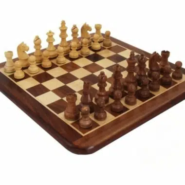 Echiquier en Bois de Rose Doré & Jeu d'Echecs en Bois d'Acacia