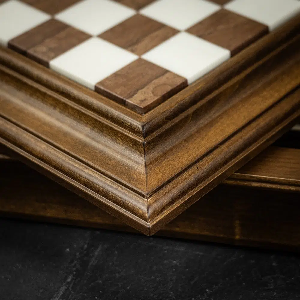 Échiquier en Bois avec Plateau de Jeu en Marbre et Compartiment de Rangement