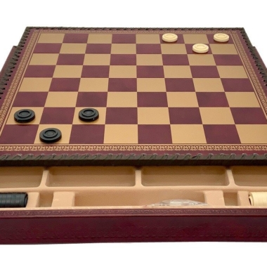 Ensemble Jeu d'Échecs en Résine Peintes à la Main et Échiquier en Similicuir avec Compartiments