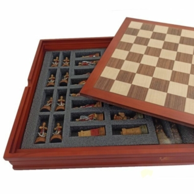 Ensemble Jeu d'Échecs Camelot en Résine et Échiquier en Bois avec Compartiments