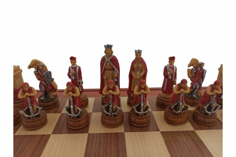 Ensemble Jeu d'Échecs Camelot en Résine et Échiquier en Bois avec Compartiments