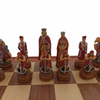 Ensemble Jeu d'Échecs Camelot en Résine et Échiquier en Bois avec Compartiments