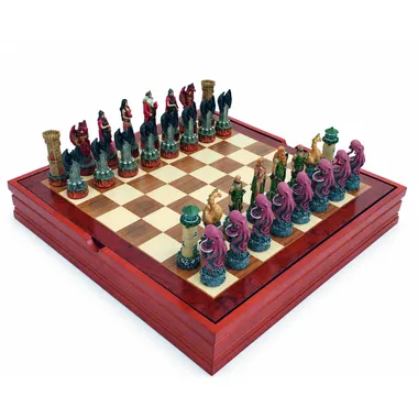 Ensemble Jeu d'Échecs Eau VS Feu et Échiquier avec Compartiments