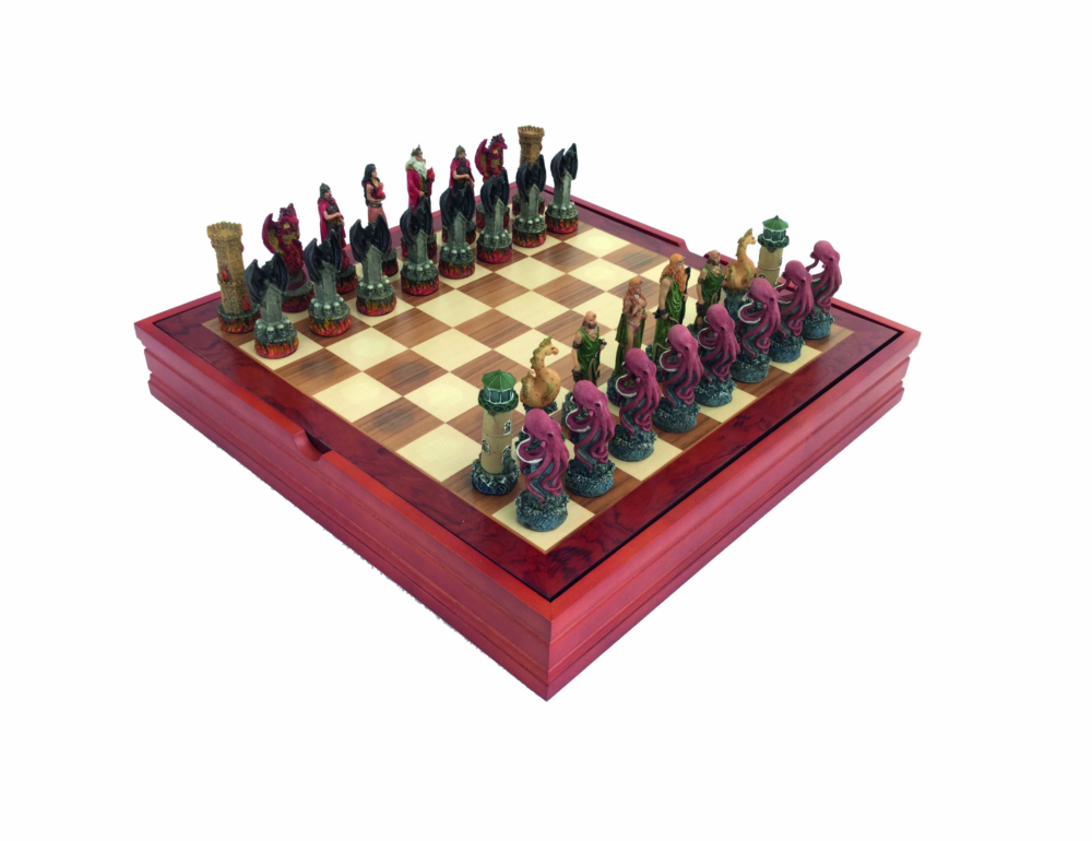 Ensemble Jeu d'Échecs Eau VS Feu et Échiquier avec Compartiments