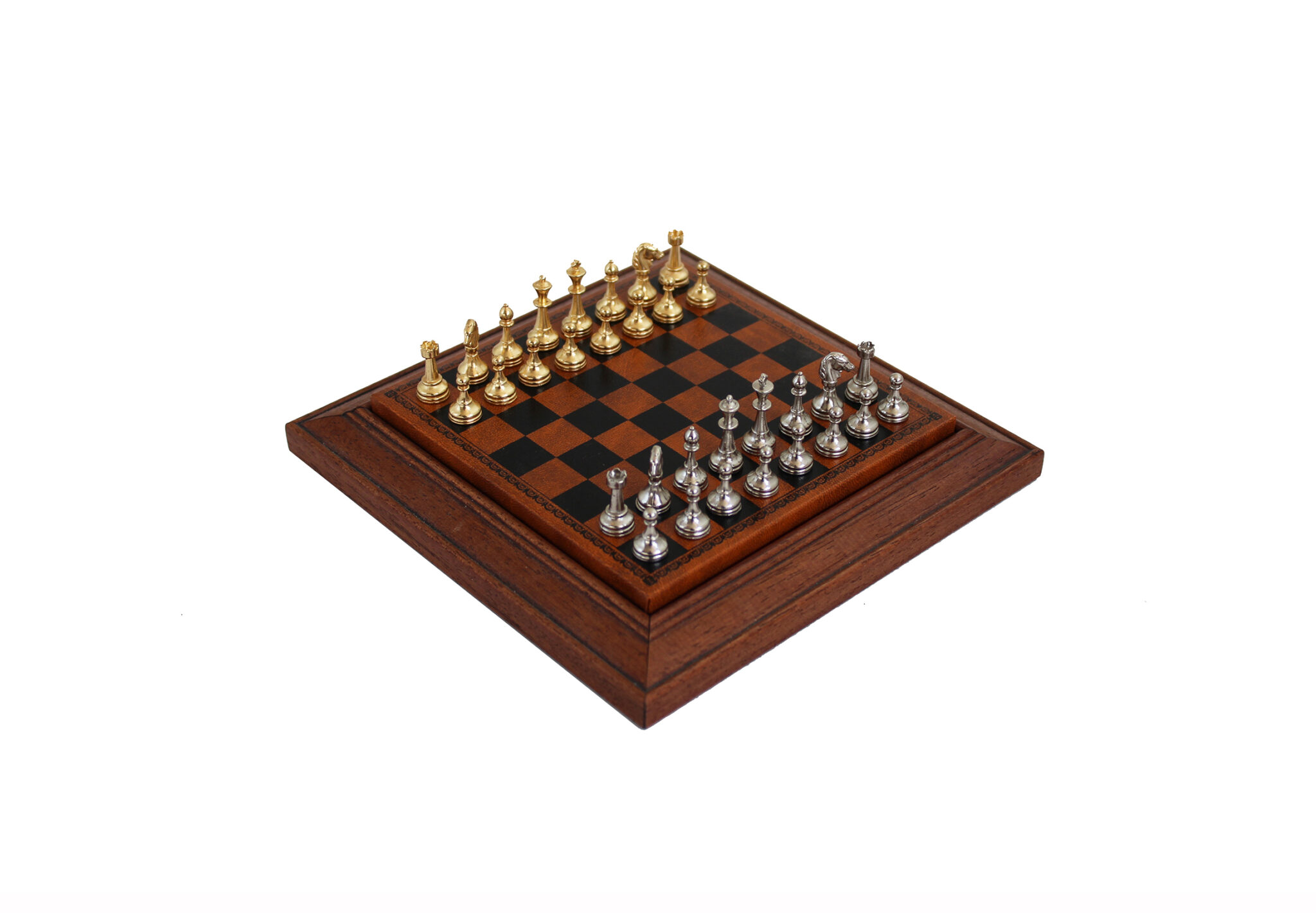 Échiquier Ancien – Figurines Métal Doré, Plateau Bois Peint – Jeu D'échecs Vintage