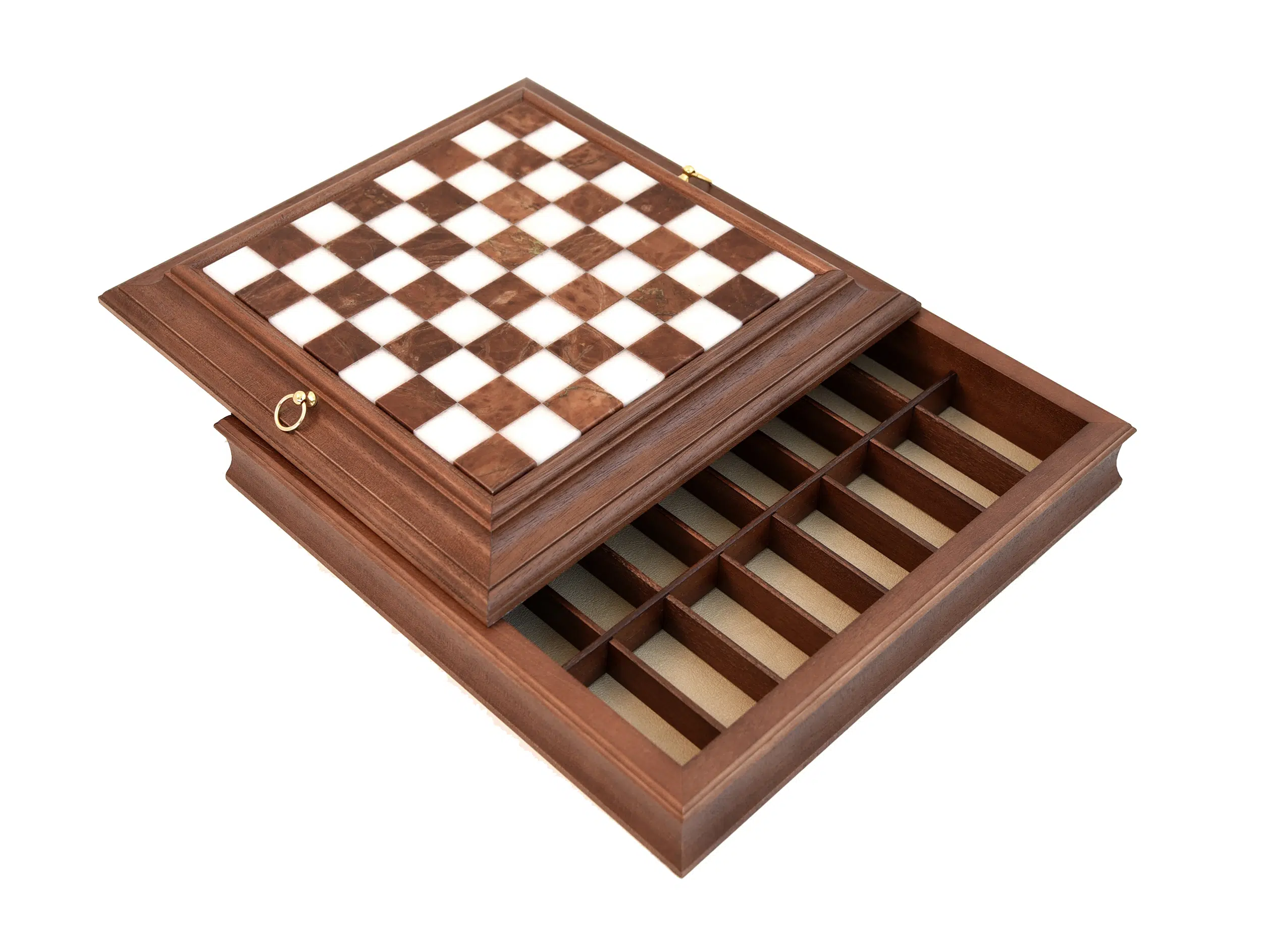Ensemble Jeu d'Échecs en Métal et Bois Massif et Échiquier en Bois et Marbre