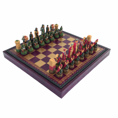 Ensemble Jeu d'Échecs en Résine Peintes à la Main et Échiquier en Similicuir avec Compartiments